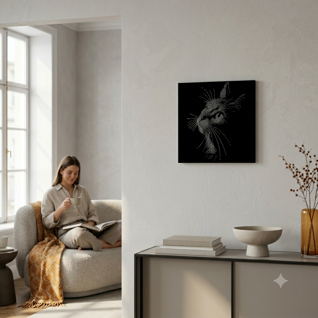 Tableau texture velours chat lifestyle